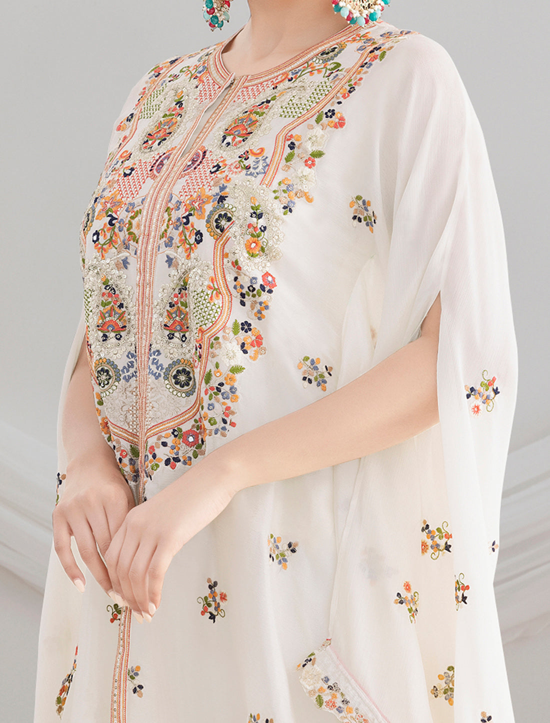 White Casual Premium Chinon Fabric Floral Embroidered Kurta Sets