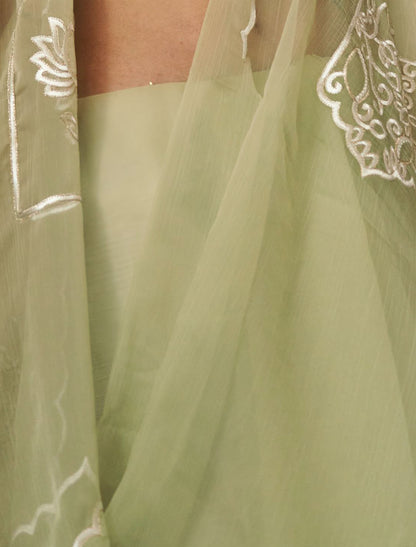 Ruby Chiffon Pista Green Multi Thread Embroidery Work Ethnic Saree