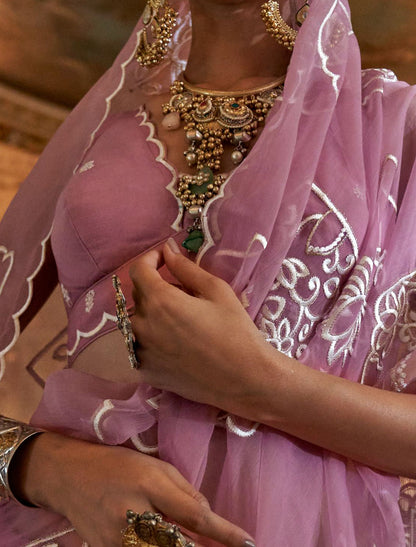 Pink Ethnic Ruby Chiffon Multi Thread Embroidery Work Saree
