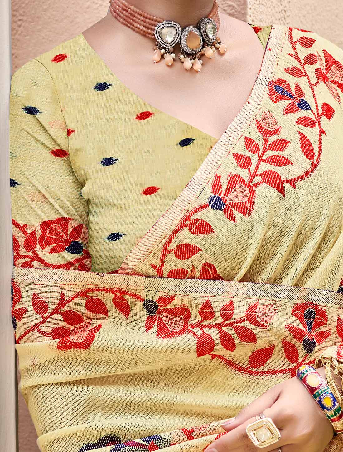 Ethnic Linen Un-Stitched Party Wear Woven Saree For Women