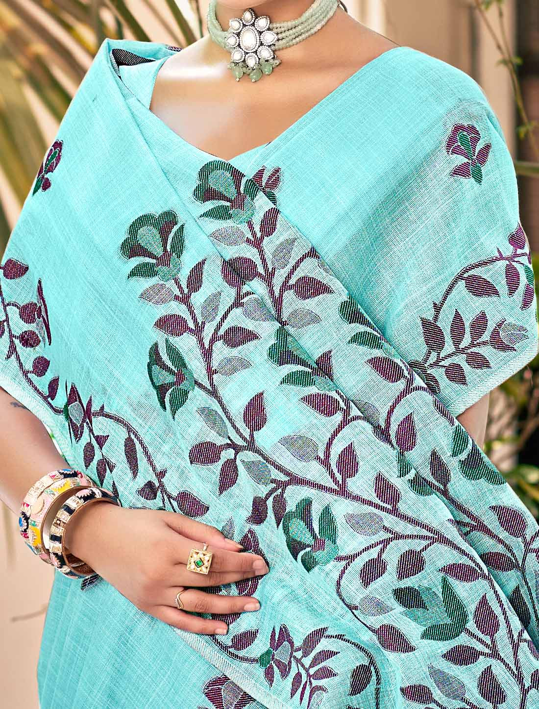 Linen Un-Stitched Party Wear Woven Ethnic Saree For Women