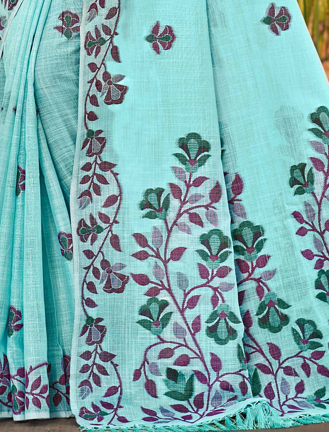 Linen Un-Stitched Party Wear Woven Ethnic Saree For Women