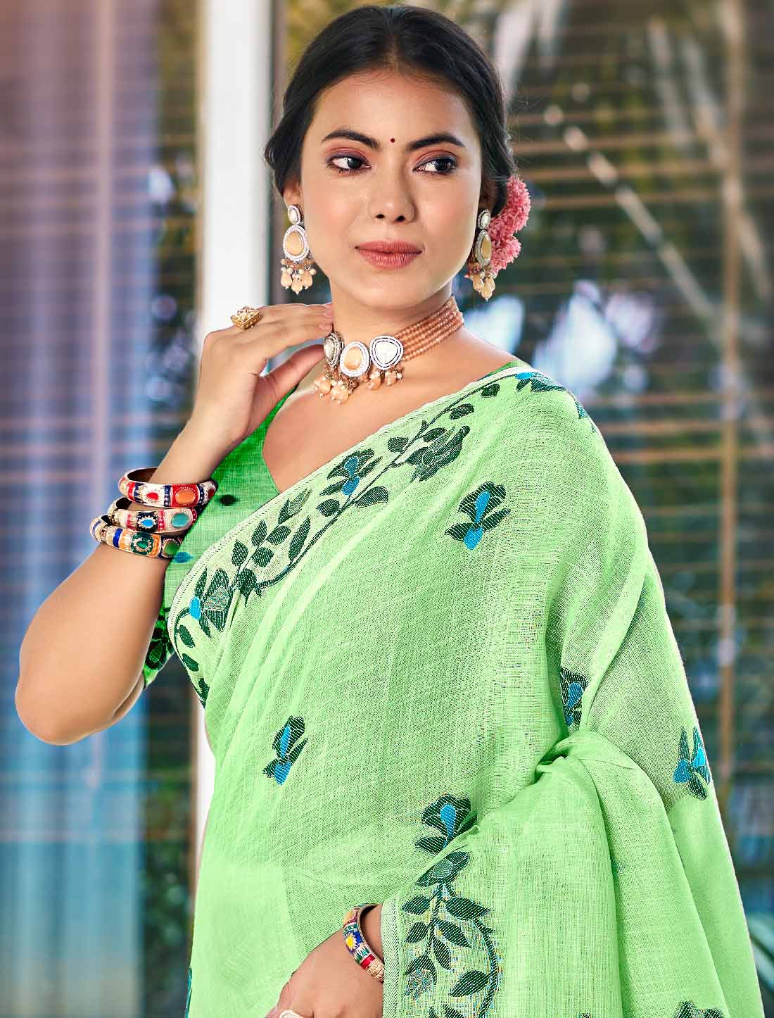 Woven Linen Ethnic Un-Stitched Party Wear Woven Saree For Women