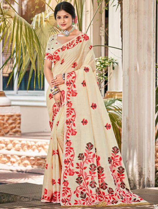 Linen Un-Stitched Party Wear Woven Saree Ethnic For Women