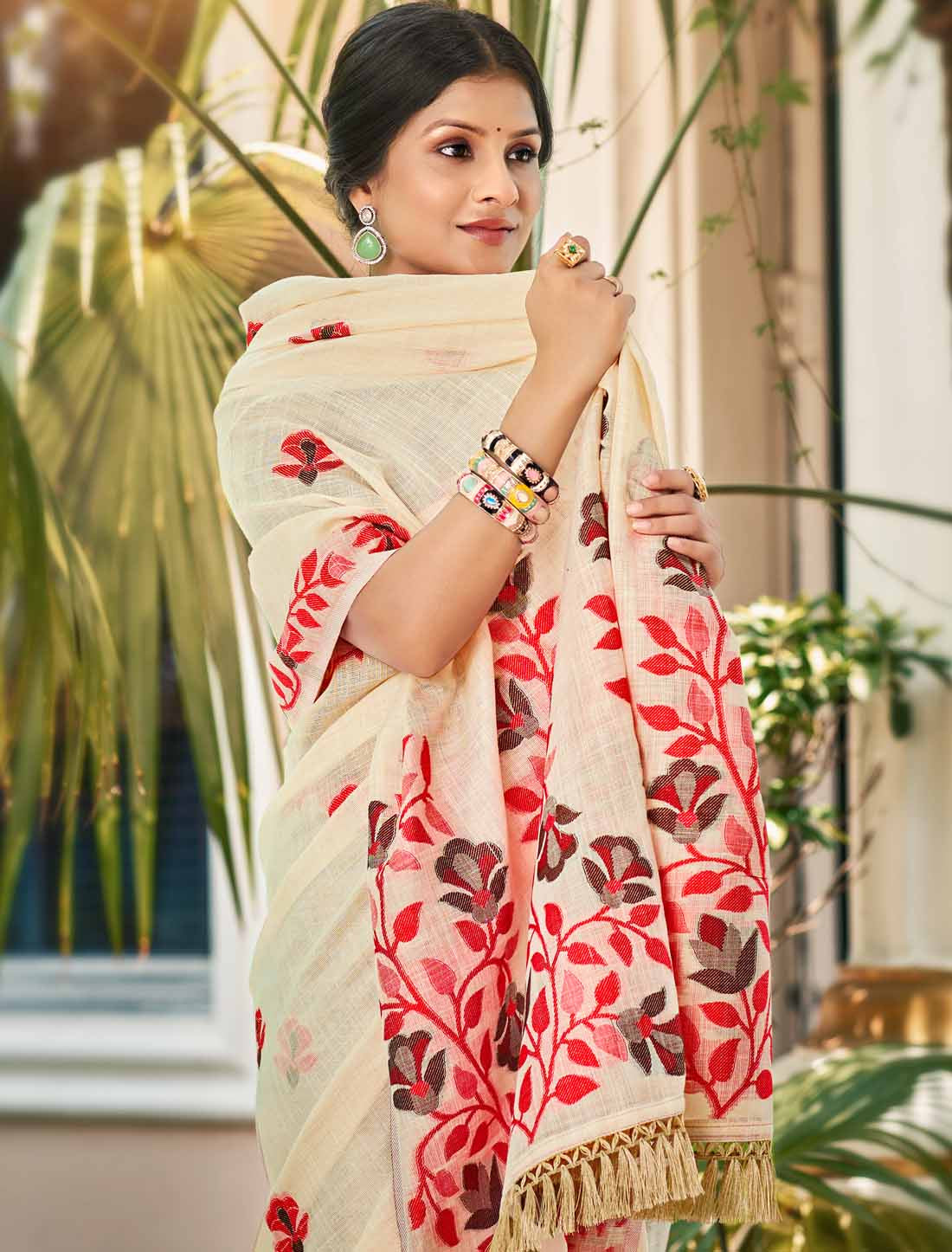 Linen Un-Stitched Party Wear Woven Saree Ethnic For Women