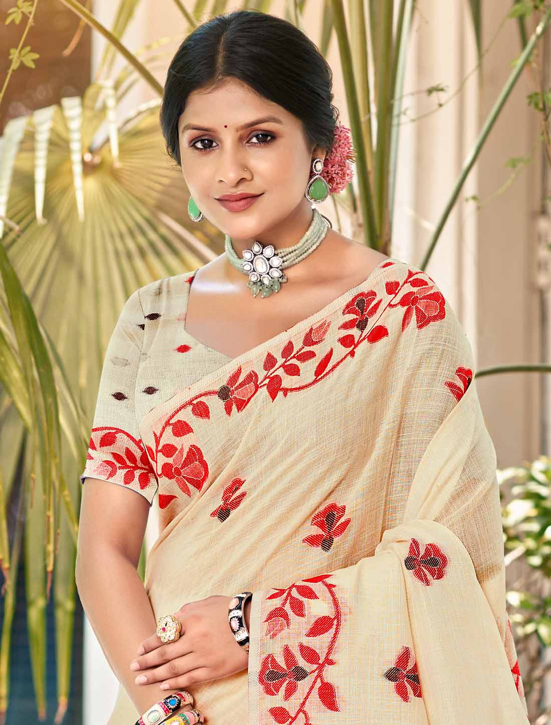 Linen Un-Stitched Party Wear Woven Saree Ethnic For Women