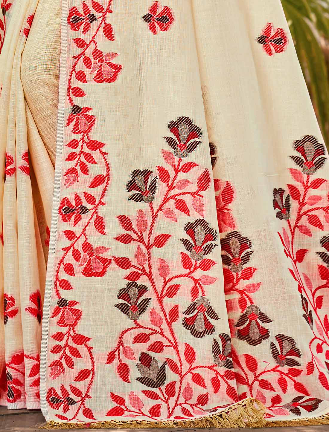 Linen Un-Stitched Party Wear Woven Saree Ethnic For Women