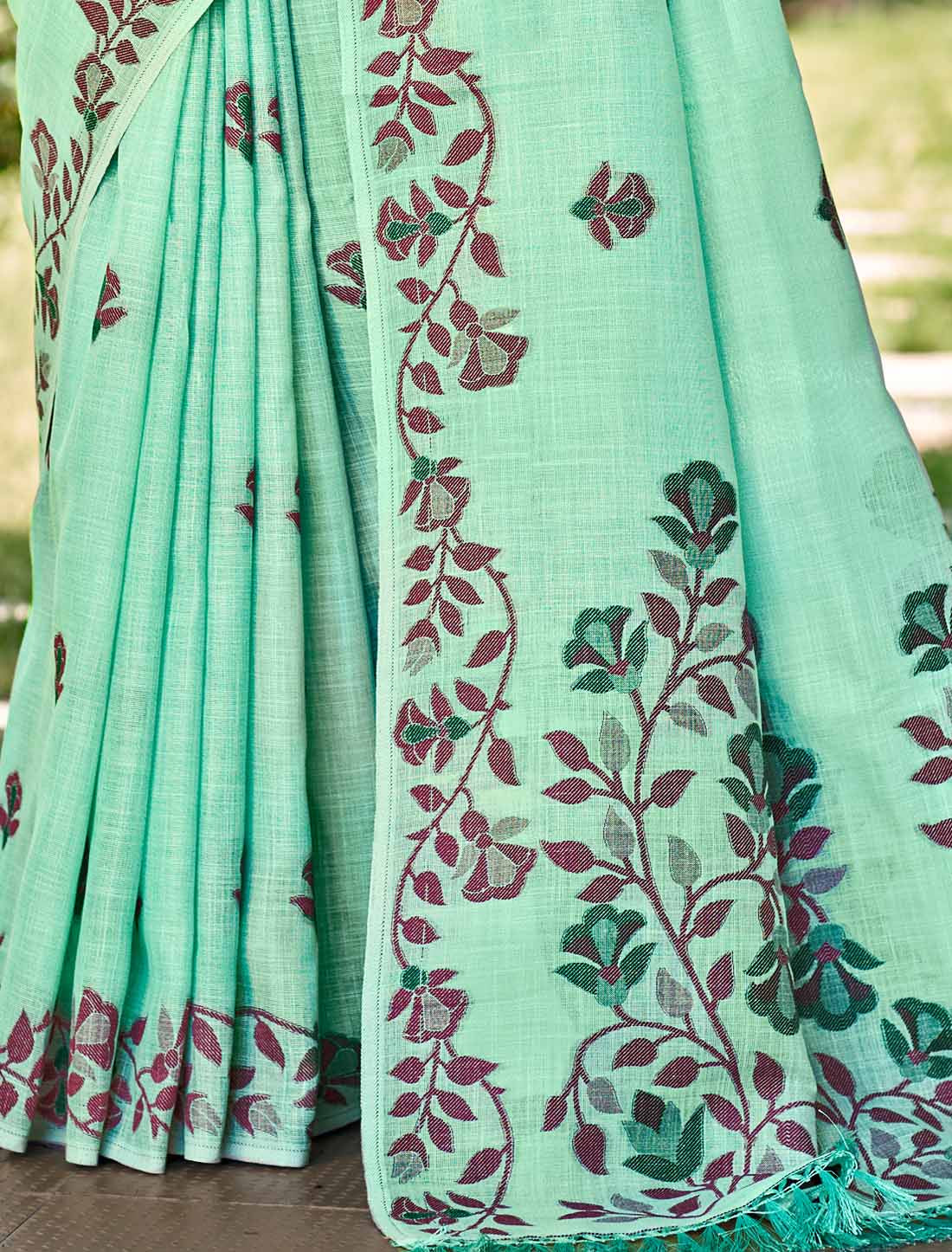 Linen Ethnic Un-Stitched Party Wear Woven Saree For Women