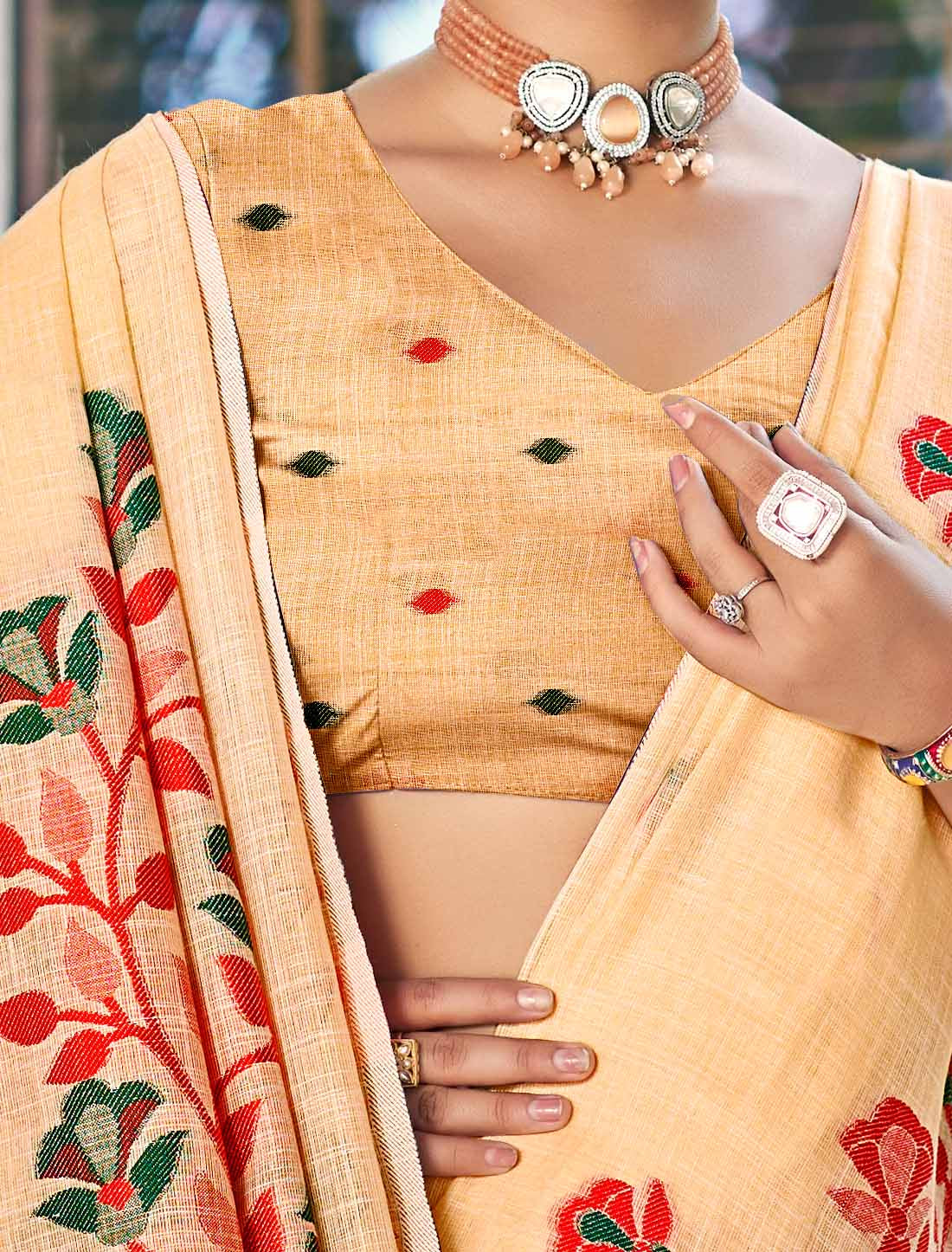 Ethnic Linen Woven Saree Un-Stitched Party Wear For Women