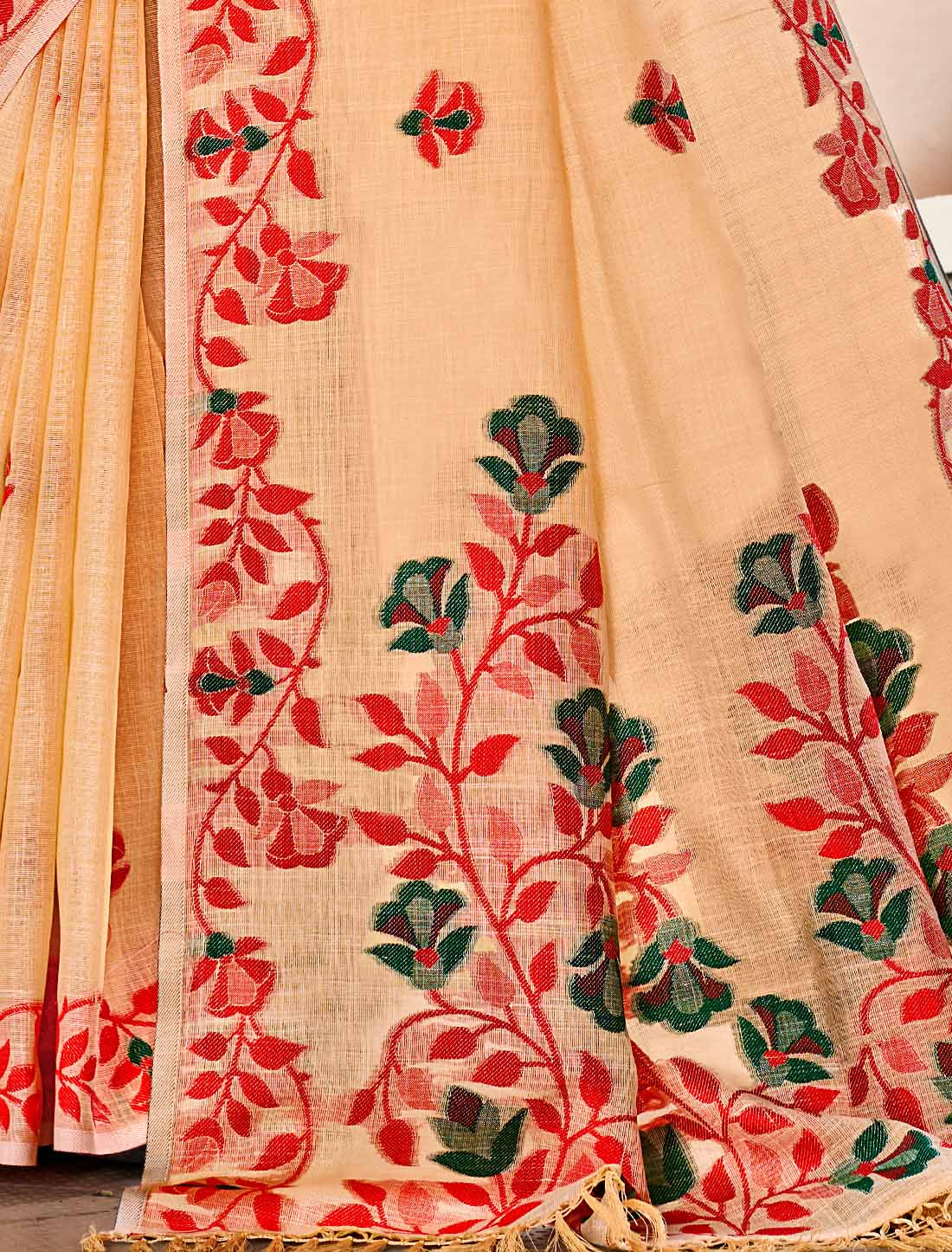 Ethnic Linen Woven Saree Un-Stitched Party Wear For Women