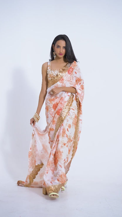 Stunning White Organza Saree with Sequins Embroidery | befashionate