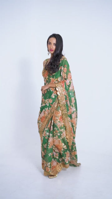 Enchanting Green Organza Saree with Sequins Embroidery | befashionate
