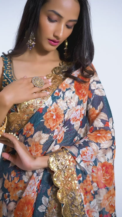 Elegant Dove Organza Saree with Sequins Embroidery | befashionate