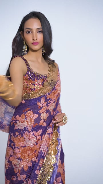 Enchanting Purple Organza Saree with Sequins Embroidery | befashionate