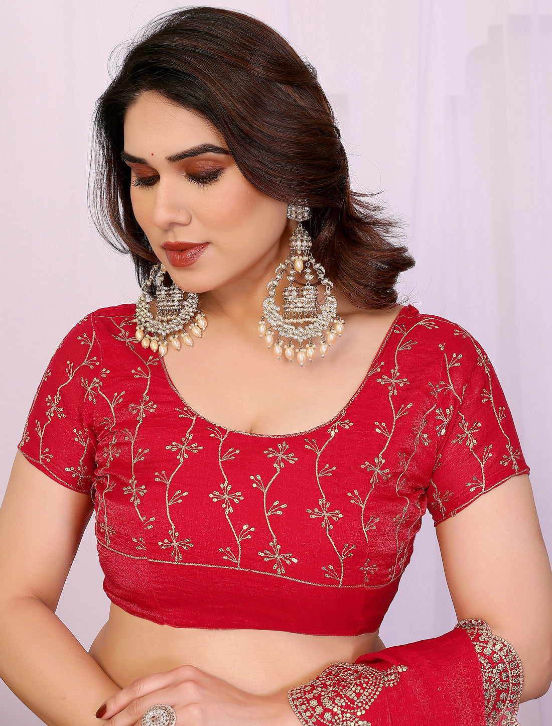 Red Pure Chiffon With Sequince Work Graceful Ethnic Saree