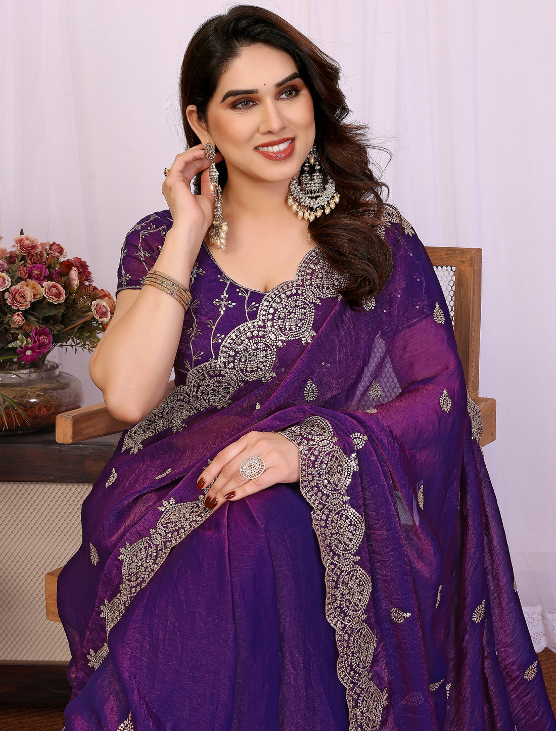 Jhamuni Pure Chiffon With Sequince Work Graceful Ethnic Saree