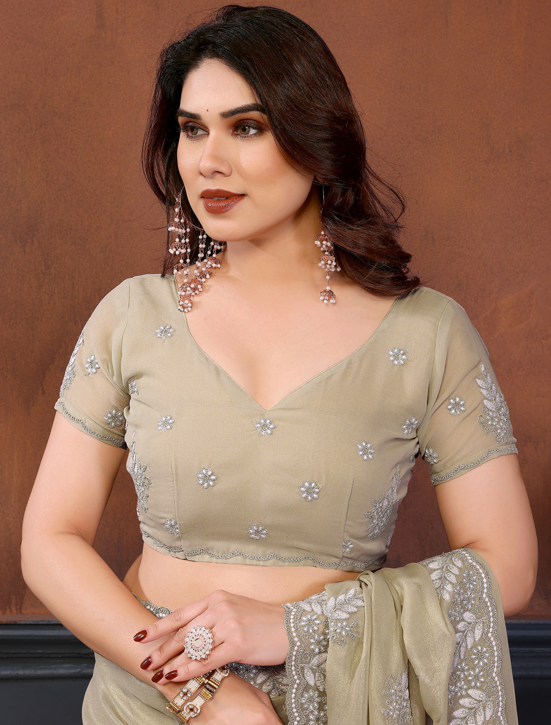 Pista Pure Cotting Jorgut With Embrodery Resham Work Ethnic Saree