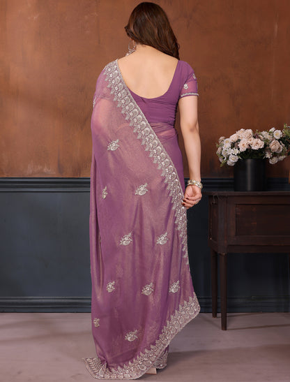 Onion Pink Pure Cotting Jorgut With Embrodery Codding Work Ethnic Saree