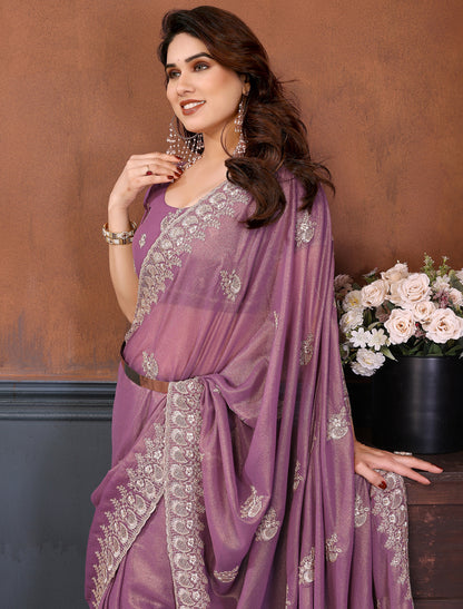 Onion Pink Pure Cotting Jorgut With Embrodery Codding Work Ethnic Saree