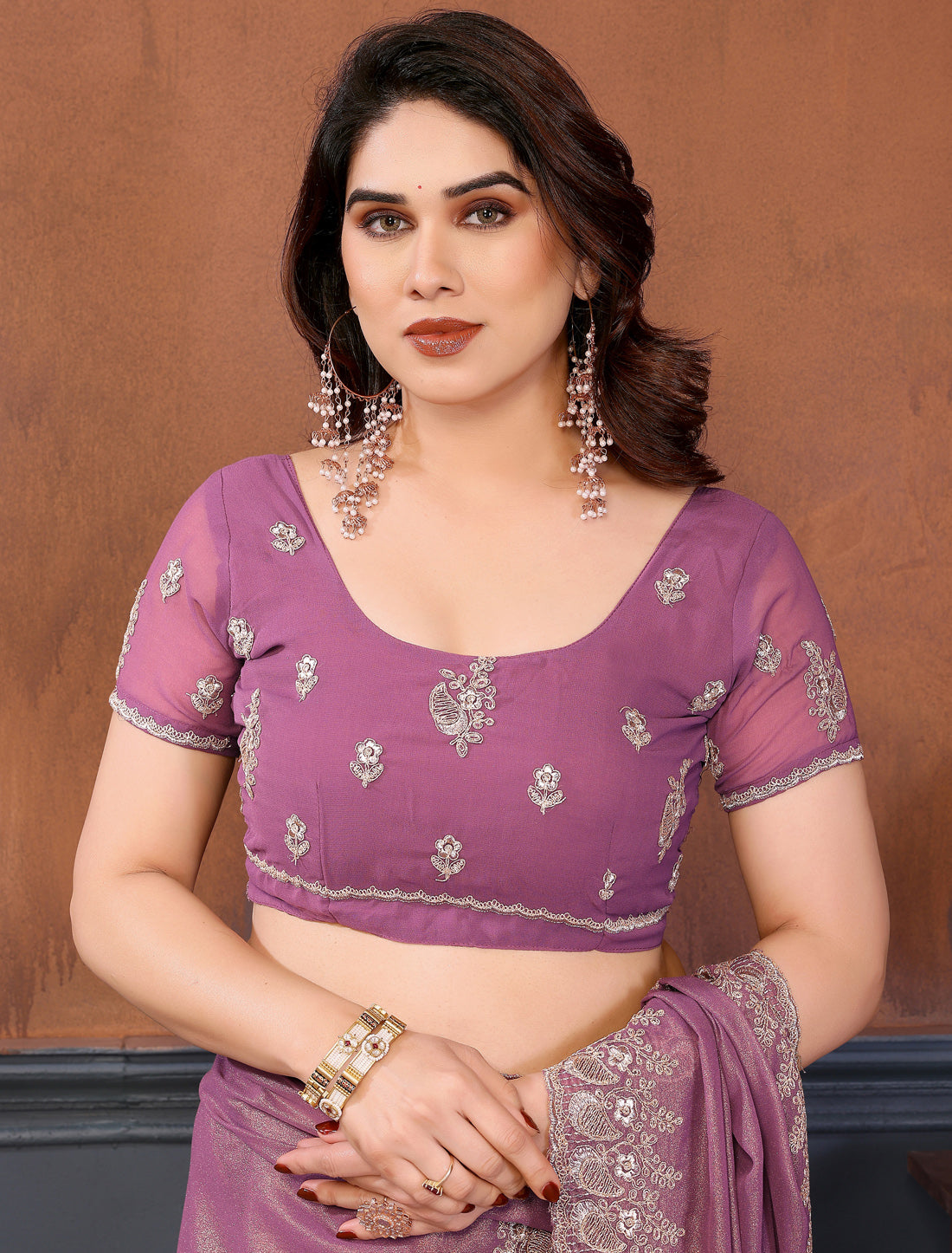 Onion Pink Pure Cotting Jorgut With Embrodery Codding Work Ethnic Saree