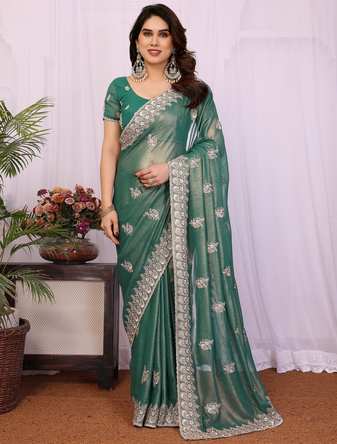 Dusty Ruma Pure Cotting Jorgut With Embrodery Codding Work Ethnic Saree