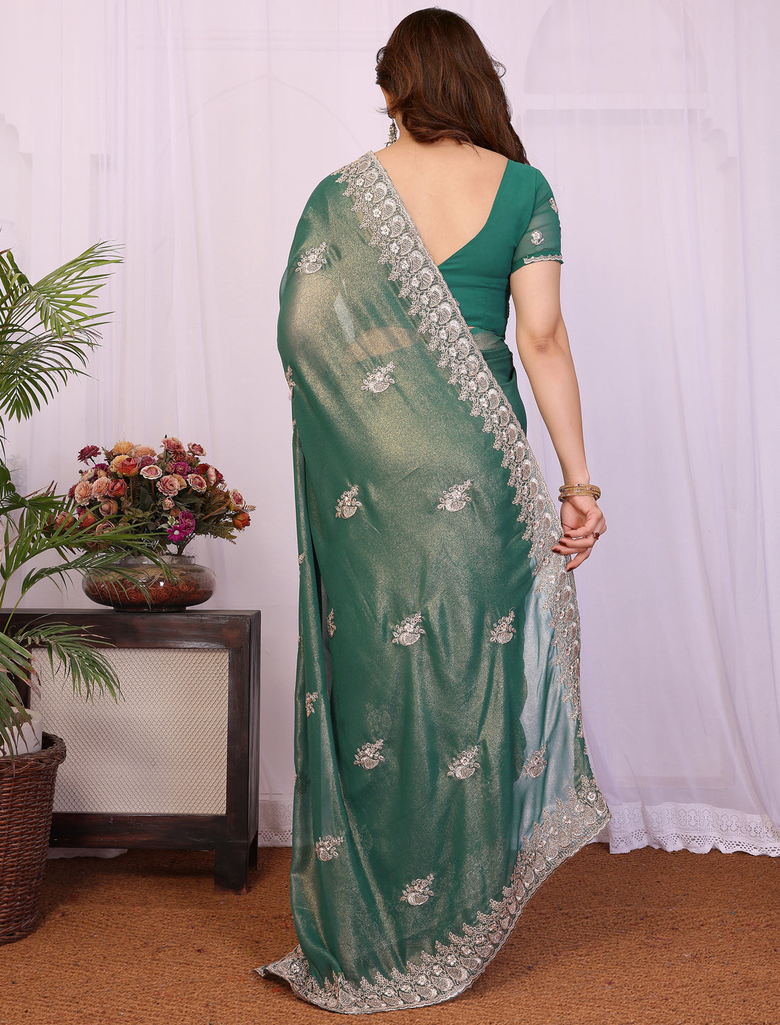 Dusty Ruma Pure Cotting Jorgut With Embrodery Codding Work Ethnic Saree