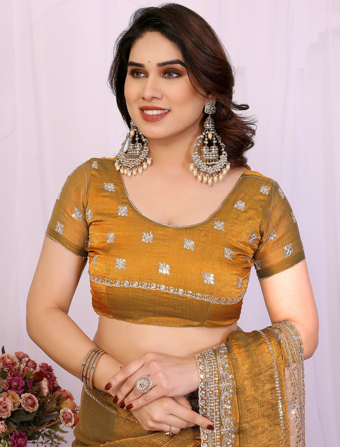 Copper Pure Chiffon With Pure Seqvense Work Ethnic Saree