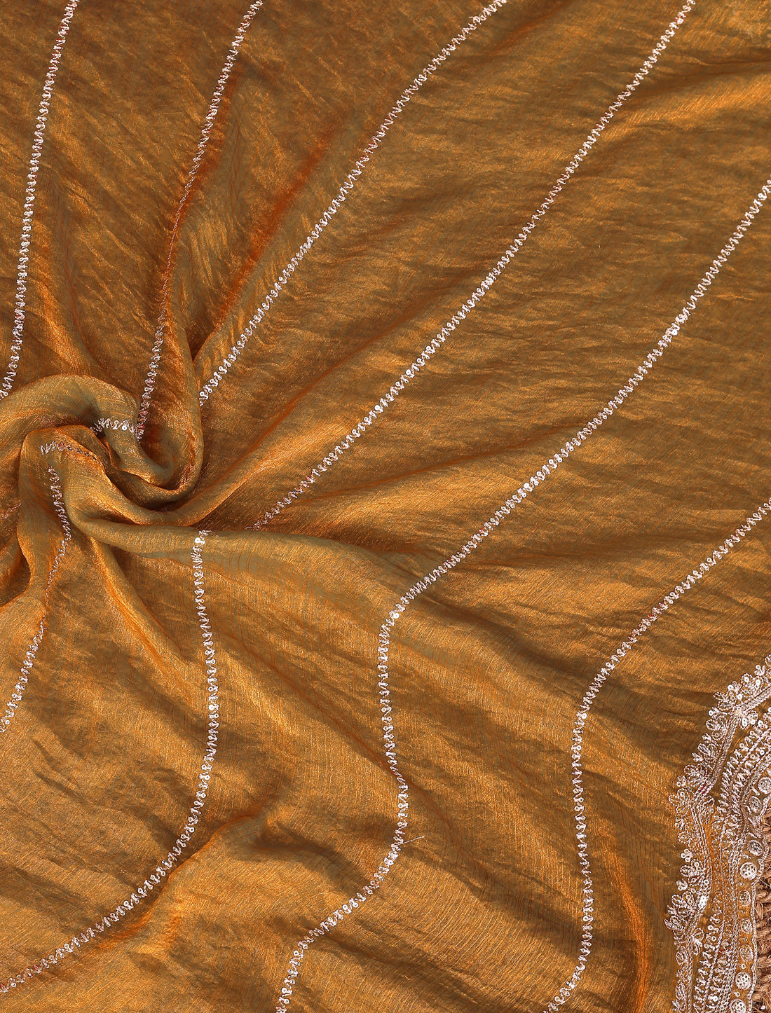 Copper Pure Chiffon With Pure Seqvense Work Ethnic Saree