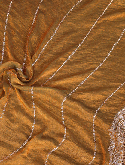 Copper Pure Chiffon With Pure Seqvense Work Ethnic Saree