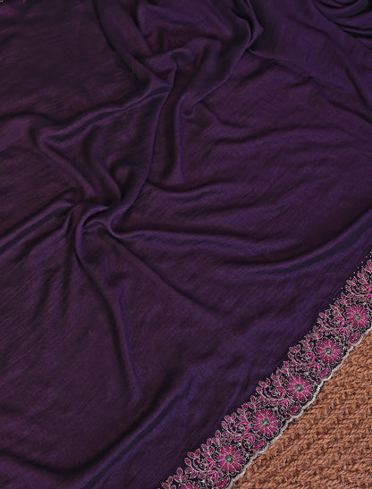 Voilate Pure Vichitra Silk With Multi Embrodery Work Ethnic Saree
