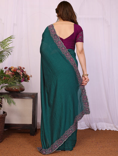 Rama Pure Vichitra Silk With Multi Embrodery Work Ethnic Saree