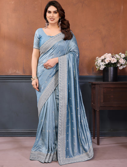 Firoji Pure Vichitra Silk Embrodery With Stone Work Ethnic Saree