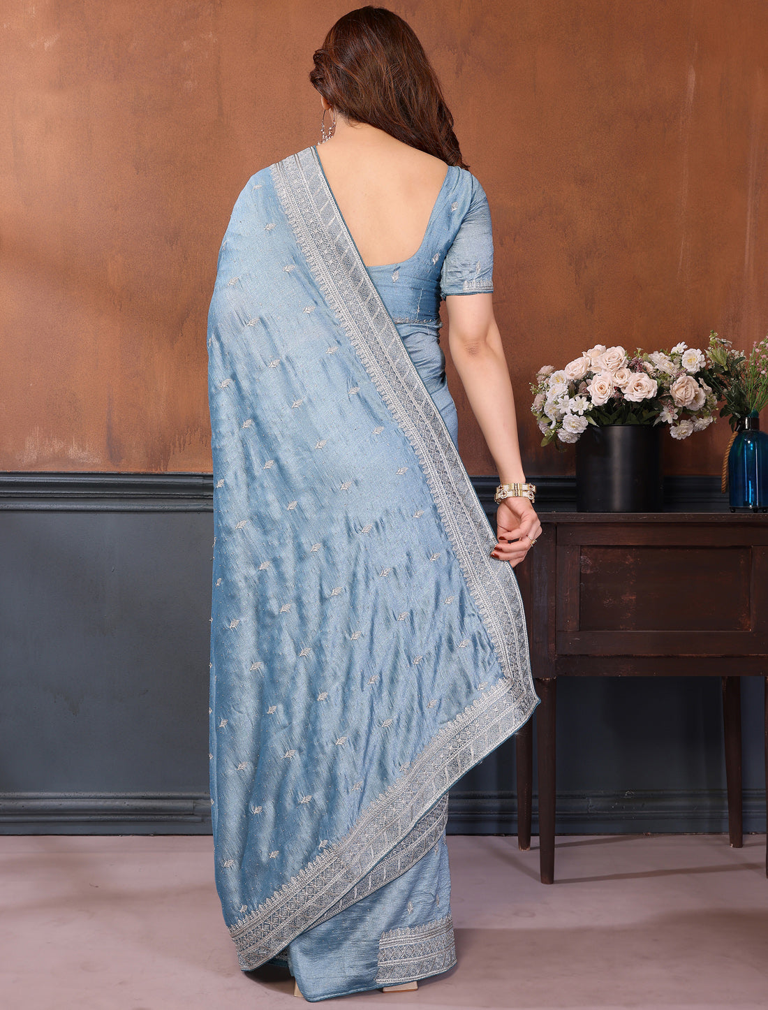 Firoji Pure Vichitra Silk Embrodery With Stone Work Ethnic Saree