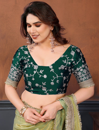 Light Green Pure Fandy Satin With Lace Border Ethnic Saree