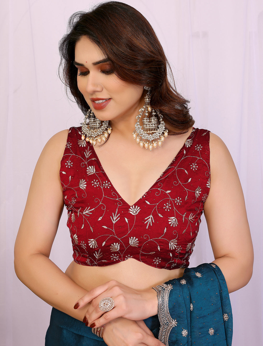 Ethnic Morpitch Silk Cruss Embrodery Zari With Siroski Saree
