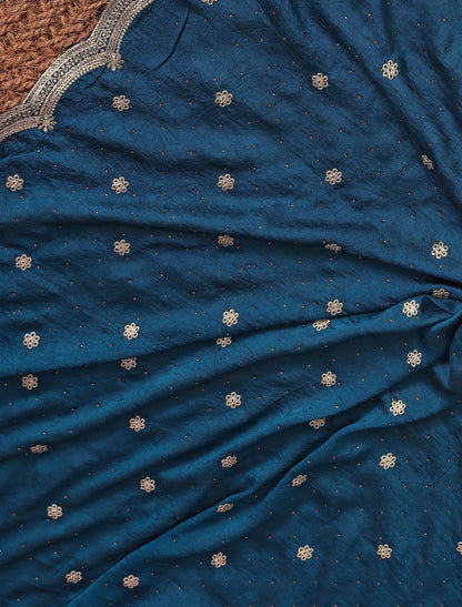 Ethnic Morpitch Silk Cruss Embrodery Zari With Siroski Saree