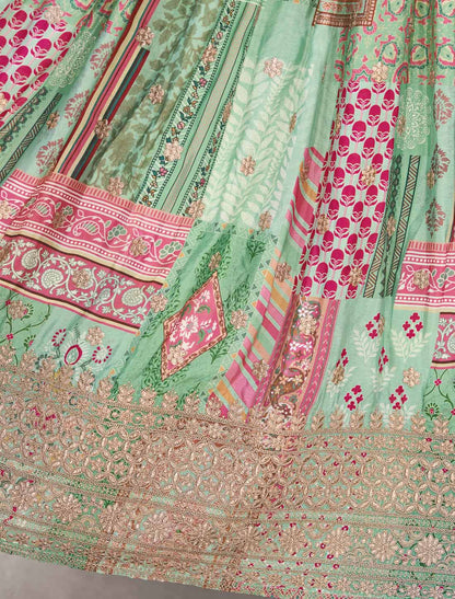 Green Ethnic Chinon Silk With Zari Dori Embroidery Designer Lehenga Choli