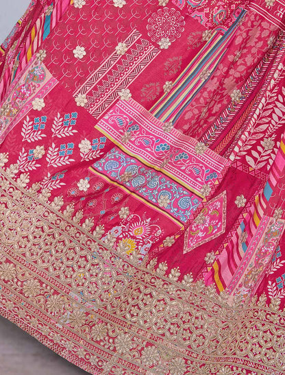 Ethnic Pink Chinon Silk With Zari Dori Embroidery Designer Lehenga Choli