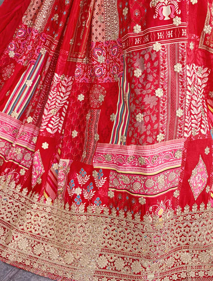 Ethnic Red Chinon Silk With Designer Zari Dori Embroidery Lehenga Choli