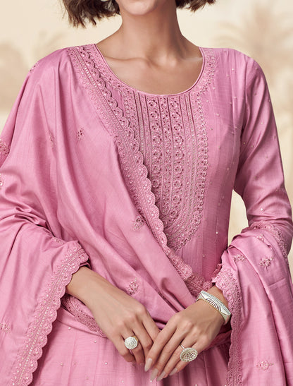 Pink Premium Silk Free Size Designer Party Wear Gown For Women