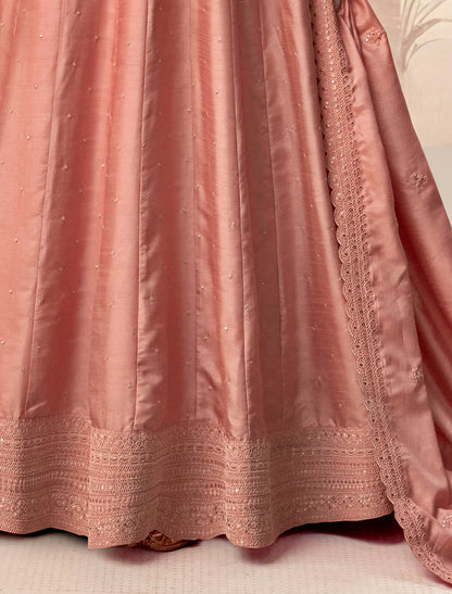 Peach Premium Silk Free Size Designer Party Wear Gown For Women