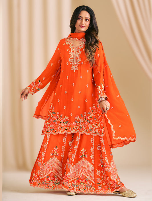 Designer Chinon Palazzo Suit Set for Women – Premium Ethnic Wear