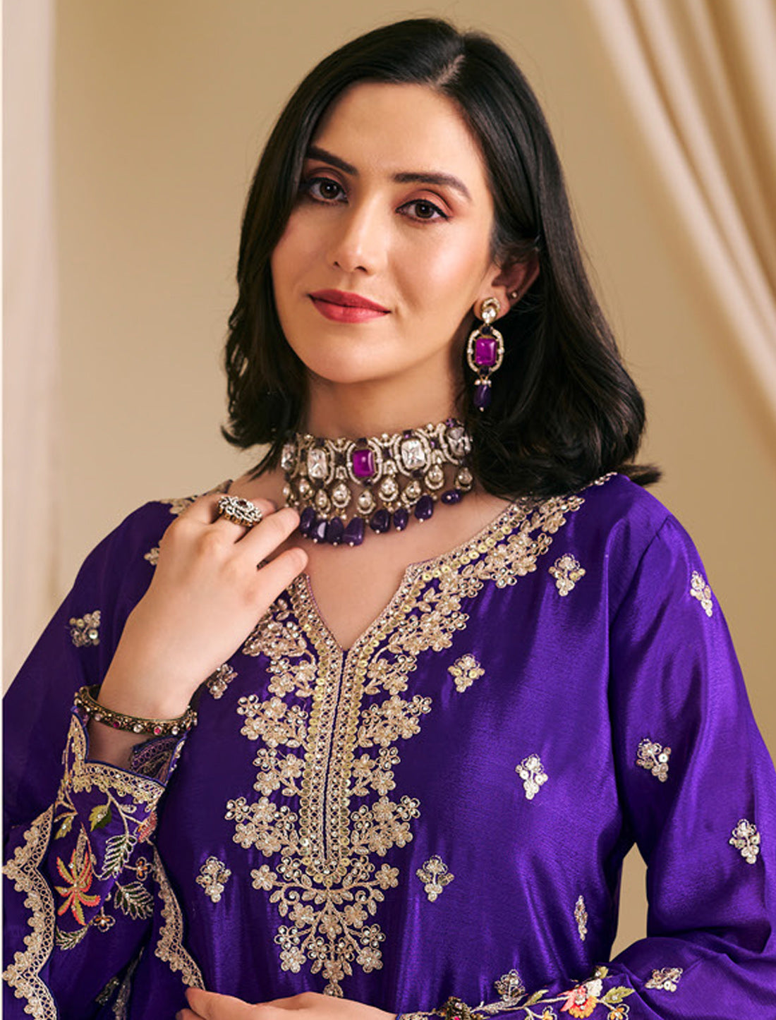 Premium Embroidered Chinon Palazzo Suit – Designer Suit for Women