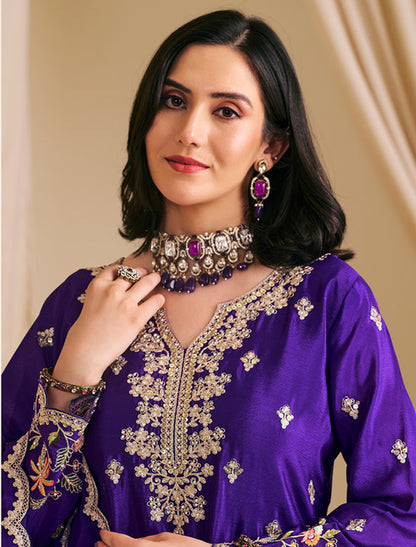 Premium Embroidered Chinon Palazzo Suit – Designer Suit for Women