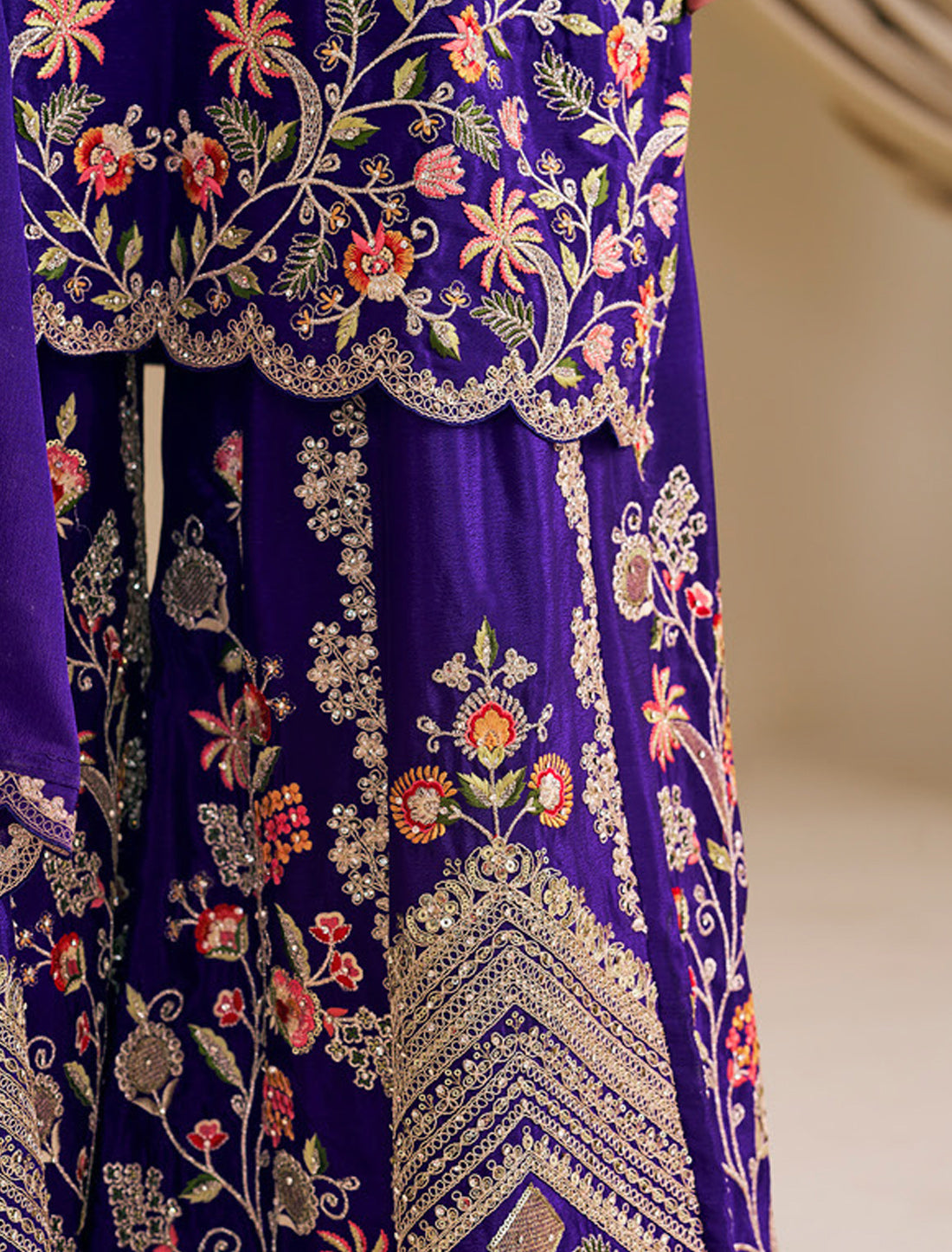 Premium Embroidered Chinon Palazzo Suit – Designer Suit for Women