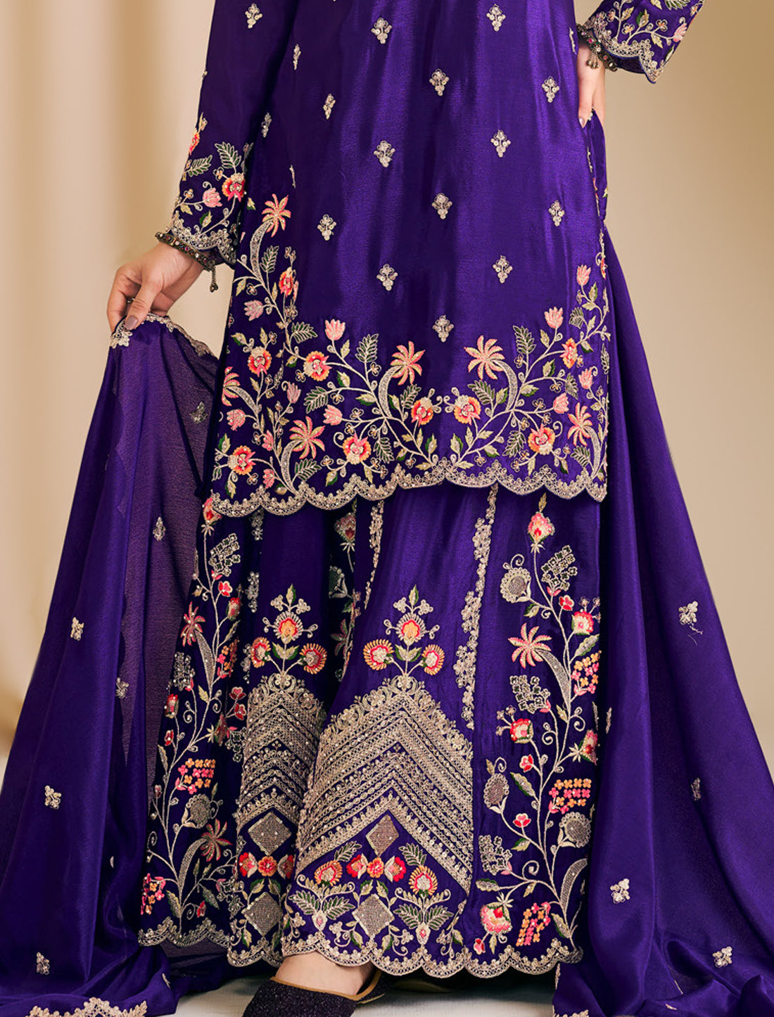 Premium Embroidered Chinon Palazzo Suit – Designer Suit for Women