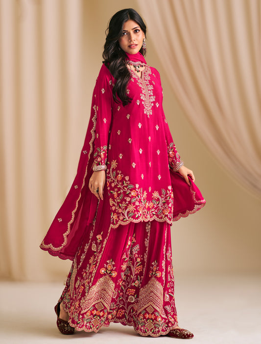 Party Wear Chinon Designer Suit with Palazzo – Premium Ethnic Wear for Women