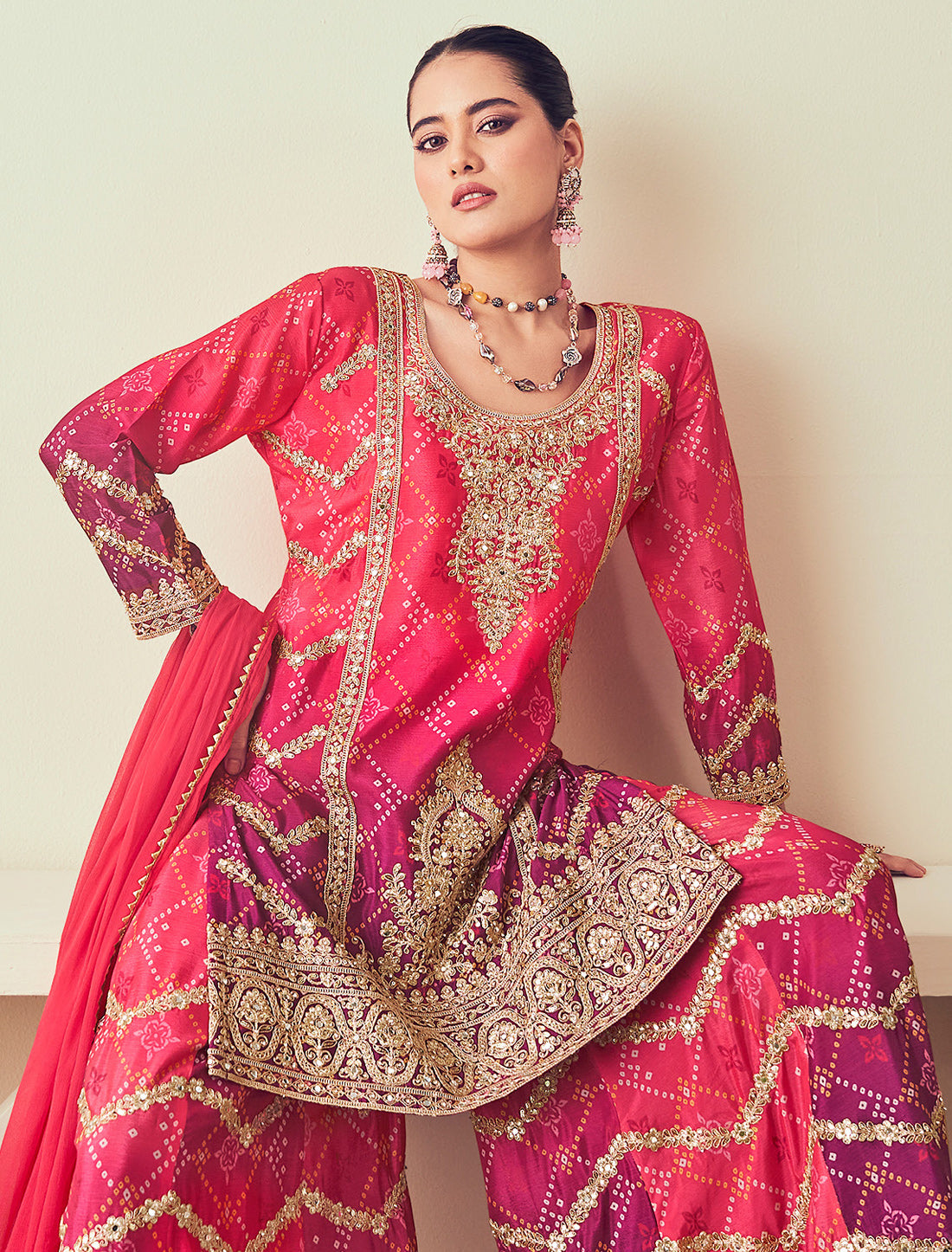 Designer Chinon Plazo Suit with Embroidery Mirror Work – Ethnic Wear for Women