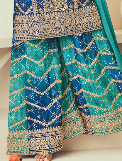 Festive Chinon Embroidered Suit with Plazo Chiffon Dupatta – Women Ethnic Wear