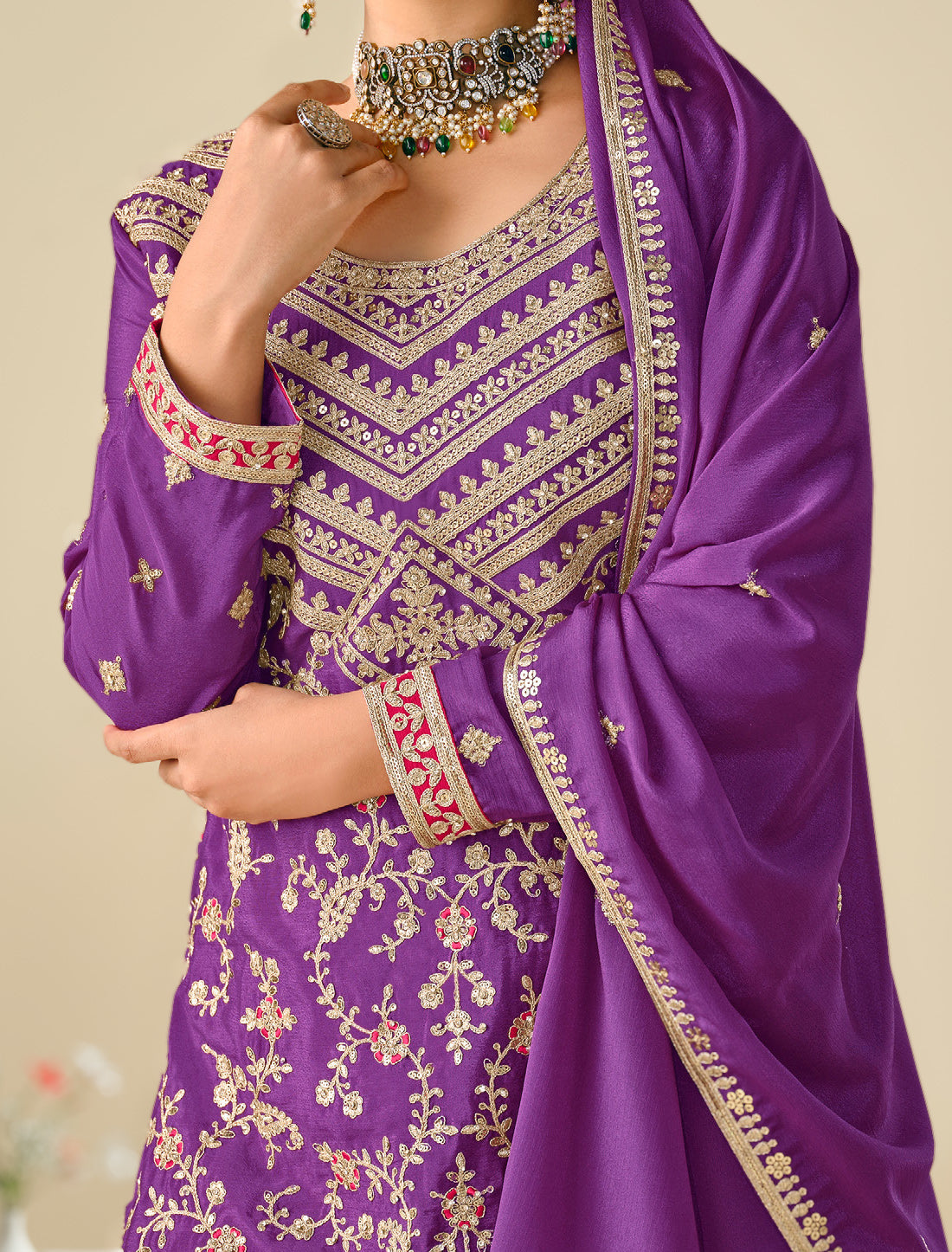 Freesize Chinon Outfit – Heavy Embroidery (Up to XXL)